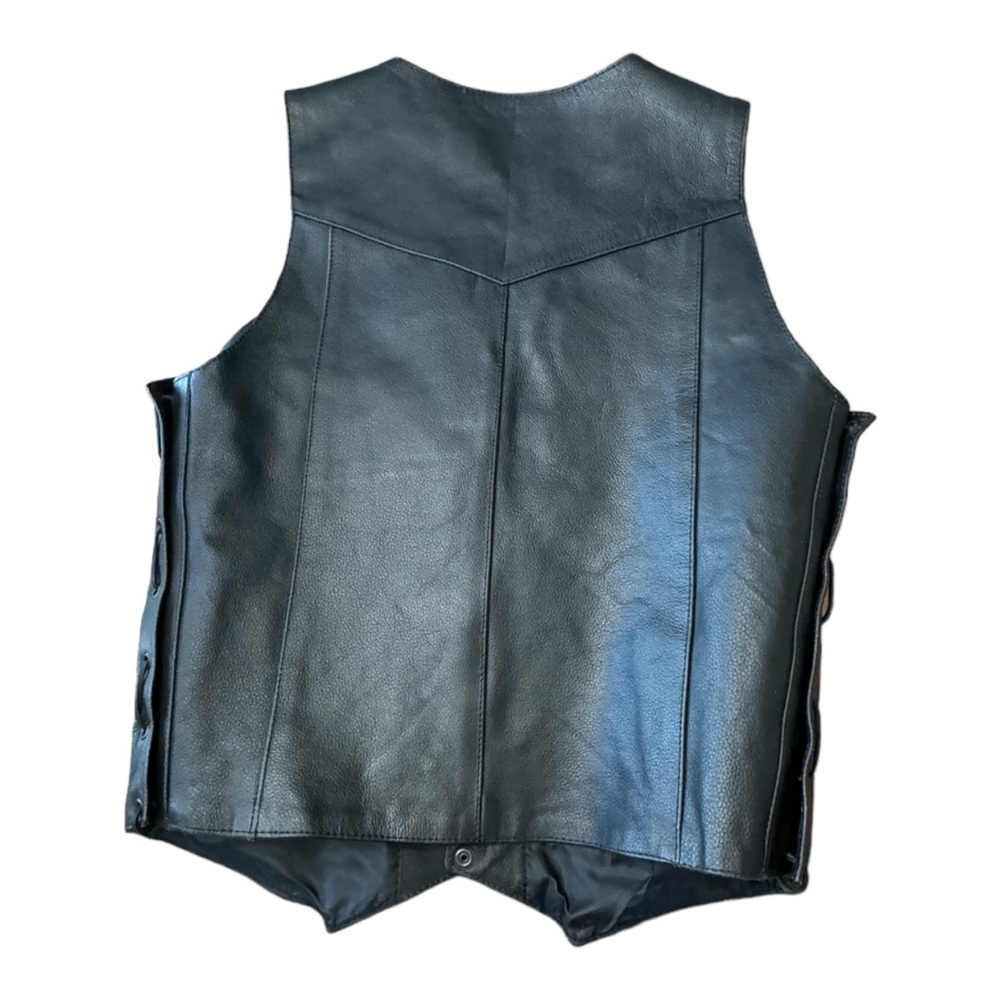 JR Leather Biker Vest Black Snap Front Side Ties Vintage Motorcycle Men’s Sz 40 - Picture 2 of 9